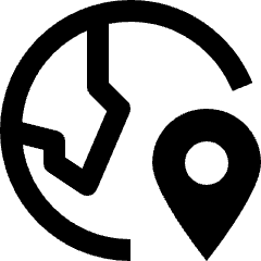 Clean line icon of a globe with an angular map shape and location pin. Used for maps, travel, and geolocation.