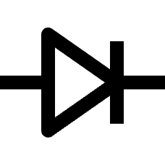 Clean line icon of a triangular diode symbol with a vertical bar. Used for circuits, electronics, and schematics.