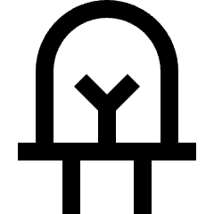 Clean line icon of an arched LED light fixture with a Y-shaped center and base. Used for lighting and electronics interfaces.