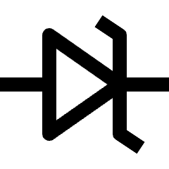 Clean line icon of a zener diode with angled ends. Used for circuit diagrams and electronics.