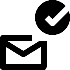 Clean line icon of an envelope with a check mark in a circle. Used for verified email, inbox confirmation, and validation.