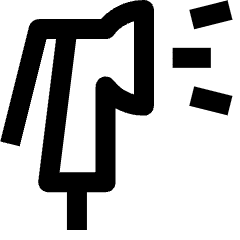 Clean line icon of a curved sprinkler pipe with a handle and three spray marks. Used for farm irrigation and garden watering.