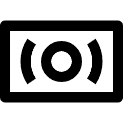 Minimal line icon of a central ring between two curved brackets. Used for focus controls, targeting, cameras, and alignment.