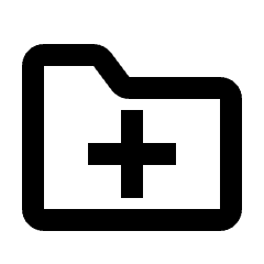 Clean line icon of a folder outline with a plus sign. Used for creating folders, file organization, and upload interfaces.