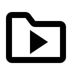 Clean line icon of a folder outline with a play triangle. Used for media files, video folders and playback.