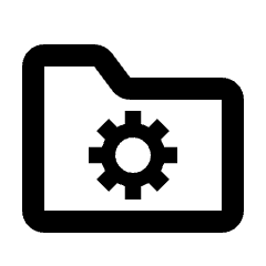 Clean line icon of a folder with a gear inside. Used for folder settings, file management, and configuration.