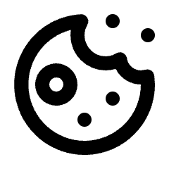 Clean line icon of a round cookie with four circular chips and a scalloped edge. Used for food menus, snacks, and cookie consent.