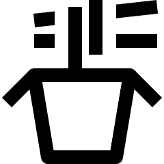 Minimal line icon of a tapered noodle cup with a wide rim and rising steam. Used for ramen, food menus, and restaurant apps.