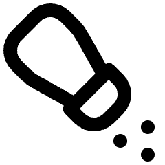 Clean line icon of a tilted salt shaker with three holes. Used for cooking, seasoning, recipes, and food controls.