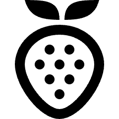 Clean line icon of a strawberry with two leaves and seven seeds. Used for food menus, fruit apps, and grocery screens.