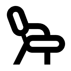 Clean line icon of a modern chair with a rounded back, seat, and two legs. Used for furniture, interiors, and seating options.