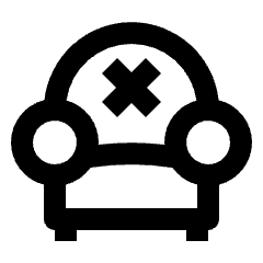 Minimal line icon of a sofa with round arms, curved back, and X-shaped center mark. Used for furniture and interiors.