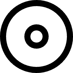 Clean line icon of a large circle surrounding a smaller concentric ring. Used for CD, DVD, Blu-ray media and disc storage.
