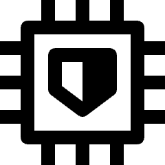 Clean line icon of a chip with a shield. Used for hardware security, cybersecurity, and data protection.