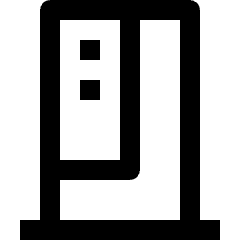 Clean line icon of a desktop monitor with an inset screen and two square marks. Used for desktops, workstations, and UI.
