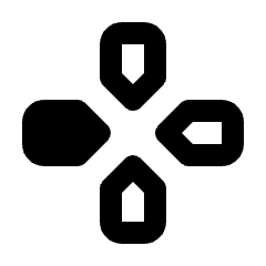 Rounded solid icon of four directional gamepad buttons around center, left button filled. Used for game controls.