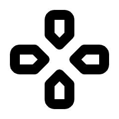 Rounded solid icon of four filled arrows pointing up, down, left, and right. Used for gamepad controls and directional navigation.
