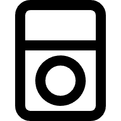 Clean line icon of a rounded music player with a divider and circular control. Used for music apps, playlists, and audio devices.