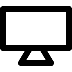 Clean line icon of a desktop monitor with a rectangular screen and pedestal stand. Used for screens, PCs, and workstations.
