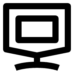 Clean line icon of a monitor with a rounded screen, stand, and curved base. Used for displays, desktops, and computer interfaces.