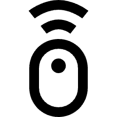 Clean line icon of a mouse with a center button and two signal arcs. Used for wireless devices and input controls.