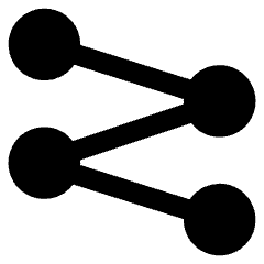 Clean line icon of four circles joined by angled branching connectors. Used for hierarchy diagrams, org charts, and networks.
