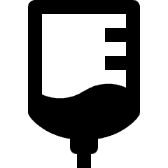 Clean line icon of an IV bag with fluid and two marks. Used for medical injections, nutrients, drugs, and infusions.