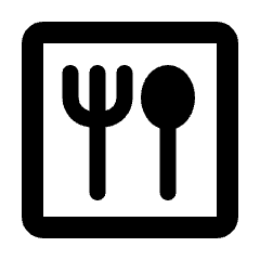 Rounded line icon of a fork and spoon inside a rounded square. Used for dining, restaurants, menus, and food services.