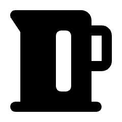 Rounded solid icon of a filled kettle with handle and vertical window. Used for kettles, tea, boiling water, and kitchen UI.