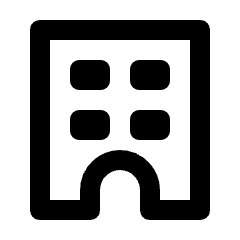 Clean line icon of a building with four windows and an arched doorway. Used for real estate, property listings, and buildings.