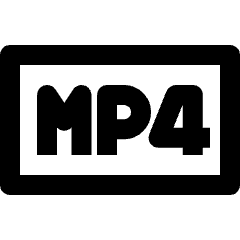 Clean line icon of a rounded video file tile labeled MP4. Used for video files, media uploads, and MP4 formats.