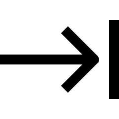 Sharp line icon of a right-pointing arrow ending at a vertical bar. Used for next-page navigation and keyboard controls.