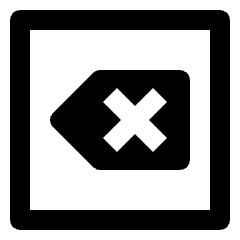 Clean line icon of a keyboard key with a slanted left edge and an X symbol. Used for delete controls and text editing.