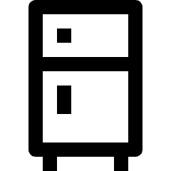 Clean line icon of a refrigerator with two compartments and vertical handles. Used for kitchen, appliance, and home screens.