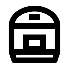 Clean line icon of a rice cooker with domed lid and front panel. Used for kitchen appliances, cooking, and food preparation.