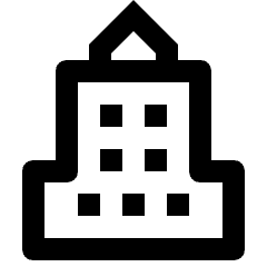 Clean line icon of a stepped building with a pointed roof and seven windows. Used for landmarks, city guides, and maps.