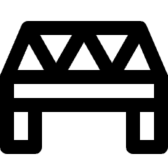 Clean line icon of a train bridge with triangular trusses. Used for railways, transit, and infrastructure.