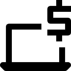Clean line icon of a laptop with a cash symbol. Used for online payments, finance apps, and ecommerce.