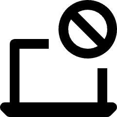 Clean line icon of a laptop with a prohibition symbol. Used for disabled device states and computer access controls.