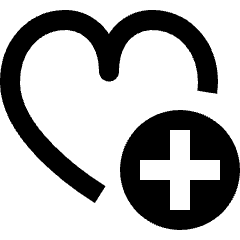 Clean line icon of a heart outline with a plus sign in a circle. Used for adding favorites and wishlists.