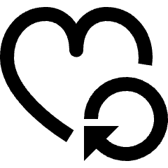 Clean line icon of a heart with a curved return arrow. Used for favorites, undo actions, and saved-item controls.