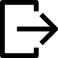 Clean line icon of a rounded square outline with a right-pointing arrow. Used for sign-out controls.