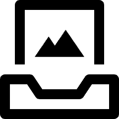 Clean line icon of a picture with mountains above an inbox tray. Used for email attachments and image messages.
