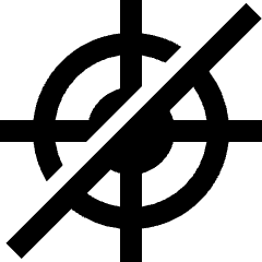 Clean line icon of a crosshair target with a diagonal slash. Used for GPS precision, location targeting, and map controls.