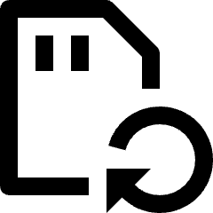 Clean line icon of an SD card with two contacts and a circular return arrow. Used for SD card return, restore, and data transfer.