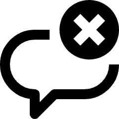 Clean line icon of a chat bubble with a crossed circle. Used for closing chats and removing messages.