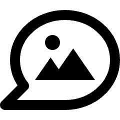 Clean line icon of a round chat bubble containing mountains and a sun. Used for image messages and media chat.