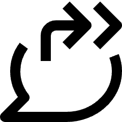 Clean line icon of a rounded chat bubble with a curved reply arrow and double chevrons. Used for reply-all messages.