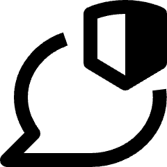 Clean line icon of a round chat bubble with a shield overlay. Used for secure messaging and chat privacy.