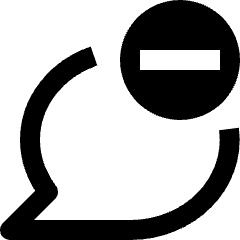 Clean line icon of a rounded chat bubble with a minus sign in a circle. Used for removing messages and chat controls.